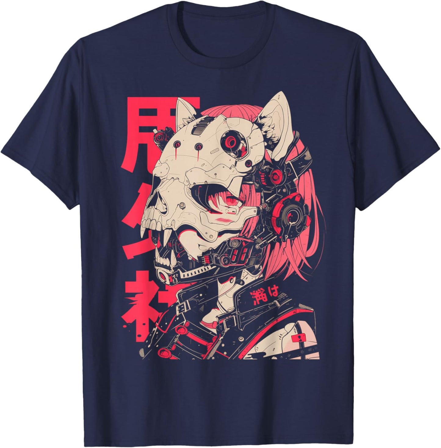Anime Manga Cyberpunk Aesthetic Techwear Harajuku Cat Girl T-Shirt - T-Shirt | Navy