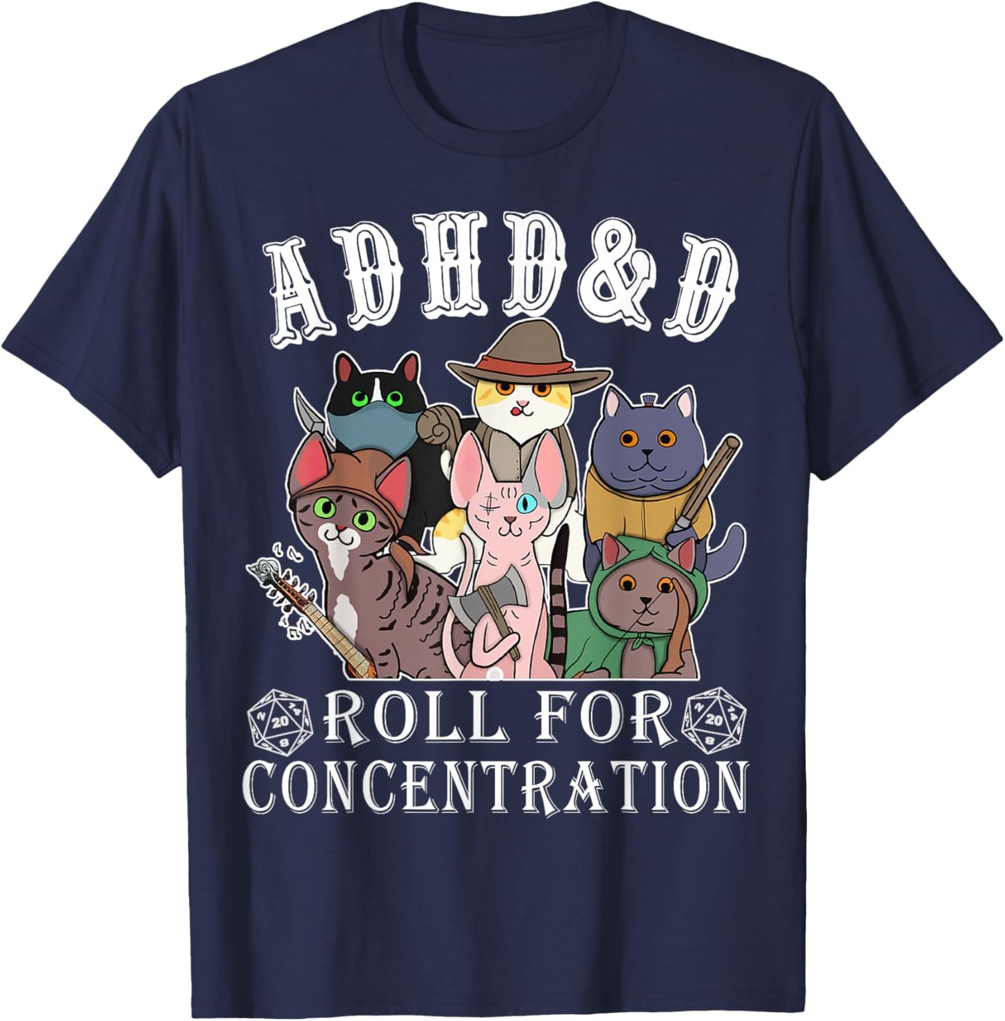 Cats RPG Gamer Roll For Concentration D20 Dice Nerdy Men Kid T-Shirt - T-Shirt | Navy