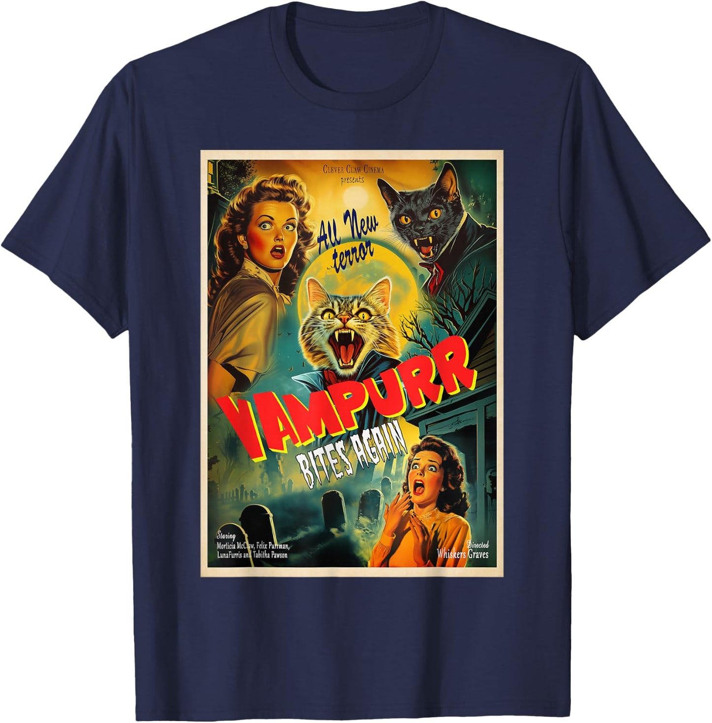 Funny Vampire Cat Dracula Halloween costume Vampurr cat T-Shirt - T-Shirt | Navy