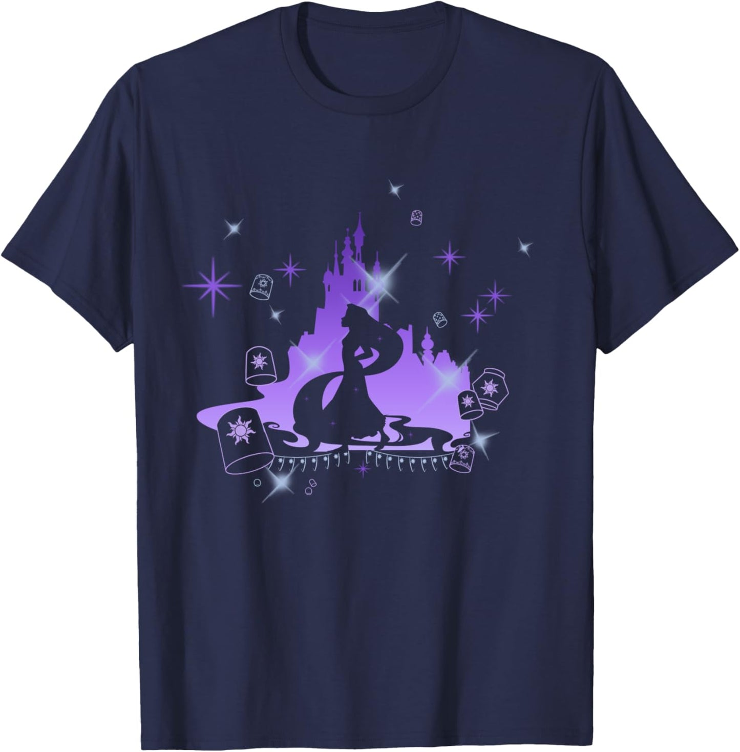 Disney Tangled Rapunzel And Lanterns Castle Silhouette T-Shirt - T-Shirt | Navy