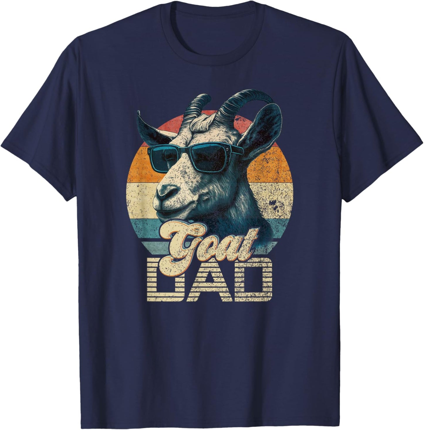 Vintage Retro Goat Dad Best Goat Daddy Funny Fathers Day T-Shirt - T-Shirt | Navy