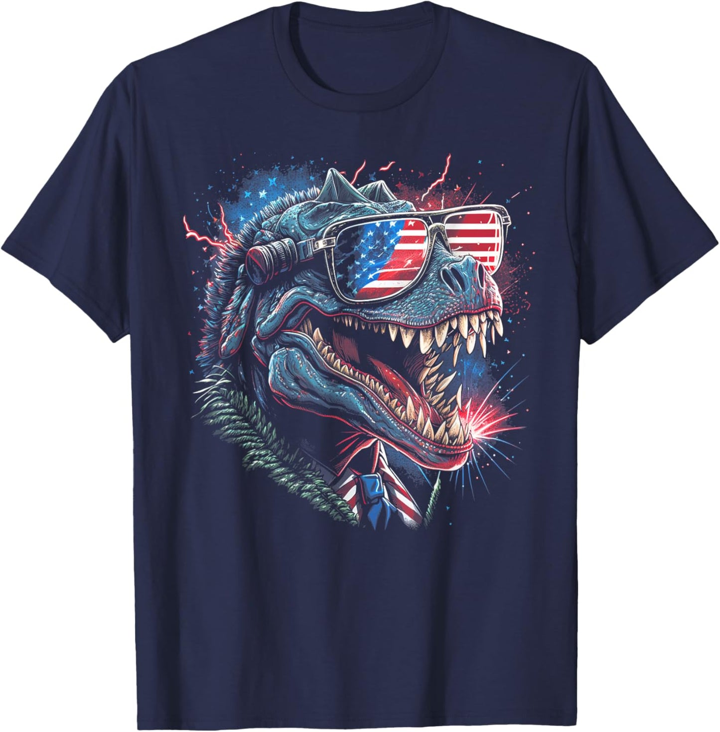 T Rex Dinosaur 4th of July American Flag USA America Funny T-Shirt - T-Shirt | Navy
