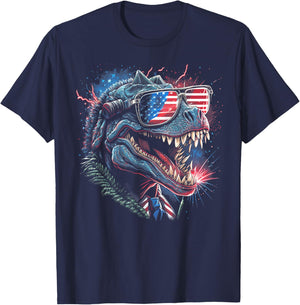 T Rex Dinosaur 4th of July American Flag USA America Funny T-Shirt - T-Shirt | Navy