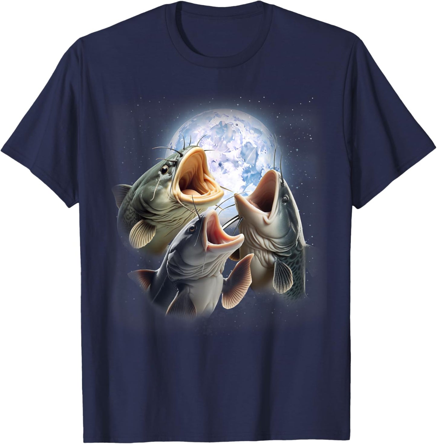 3 Catfish Howling At The Moon Funny Catfish Fishing Lover T-Shirt - T-Shirt | Navy