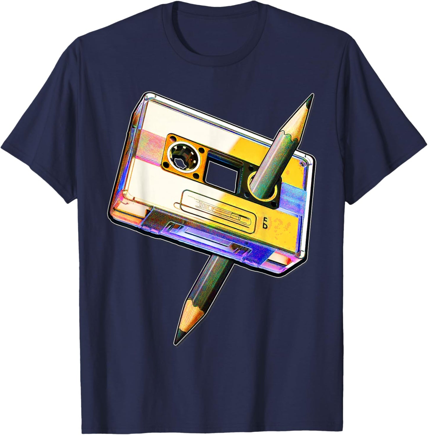 80s Cassette Tape Pencil 1980s Retro Vintage Music Mixtape T-Shirt - T-Shirt | Navy
