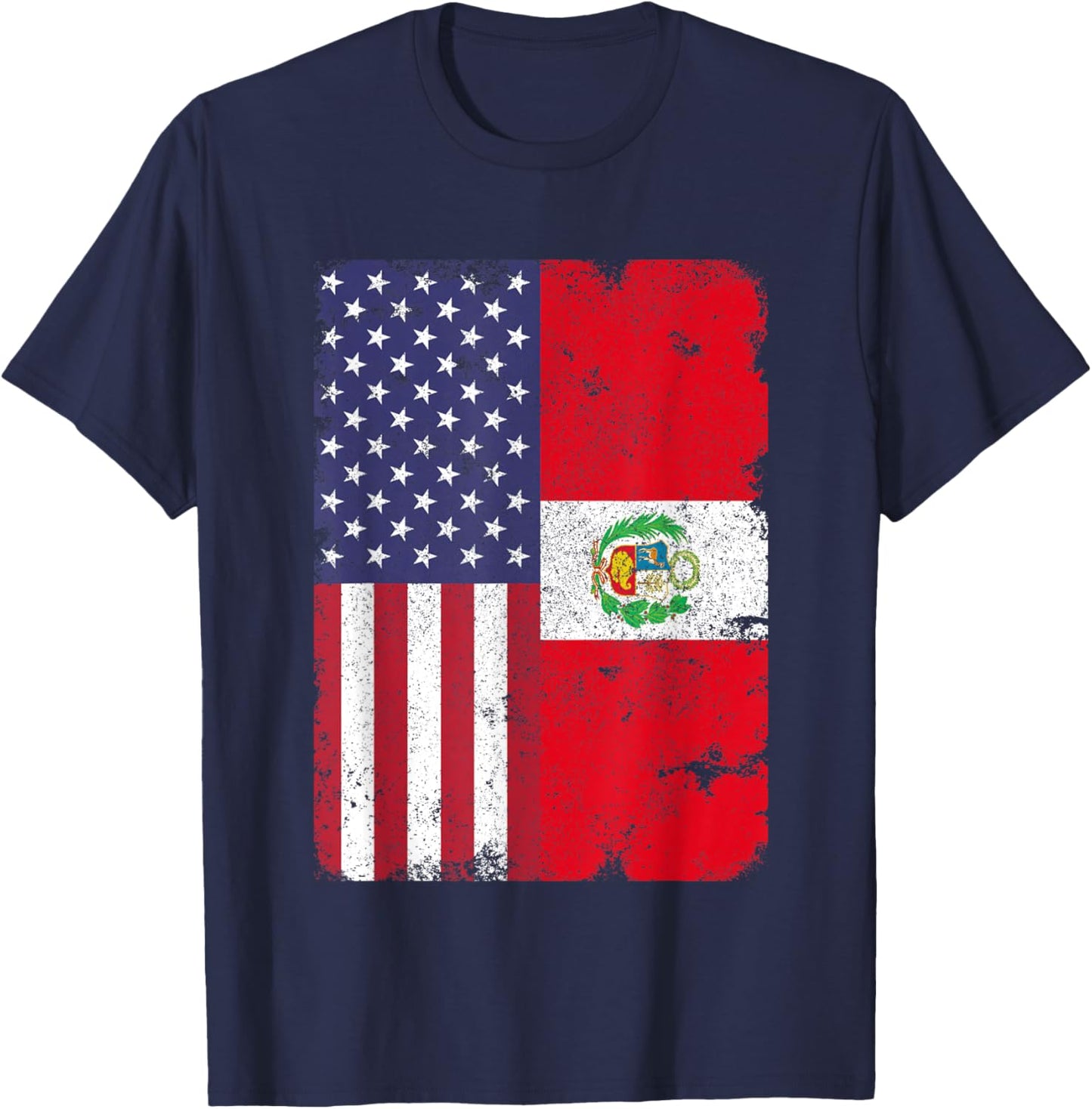 Peru Peruvian American Flag Pride Patriotic Vintage T-Shirt - T-Shirt | Navy