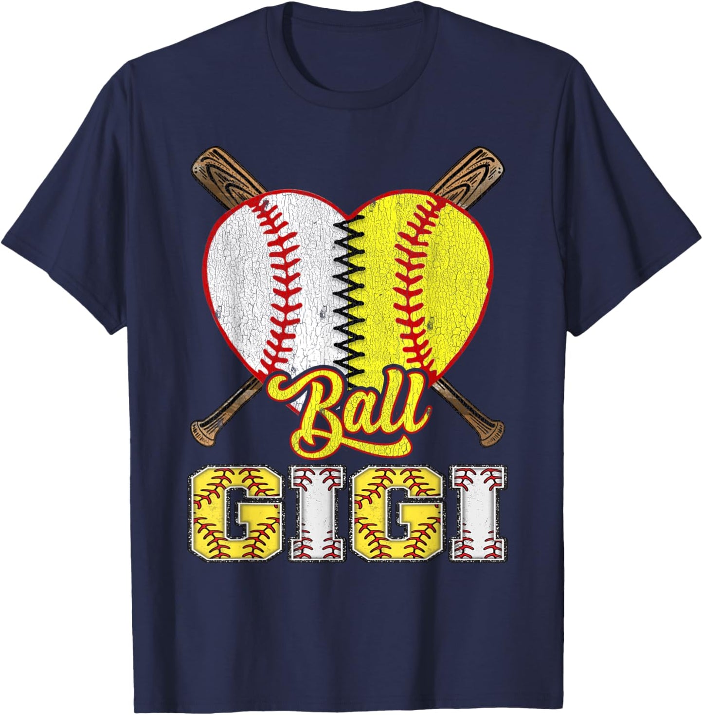 Gigi Of Both Ball Gigi Half Baseball Softball T-Shirt - T-Shirt | Navy