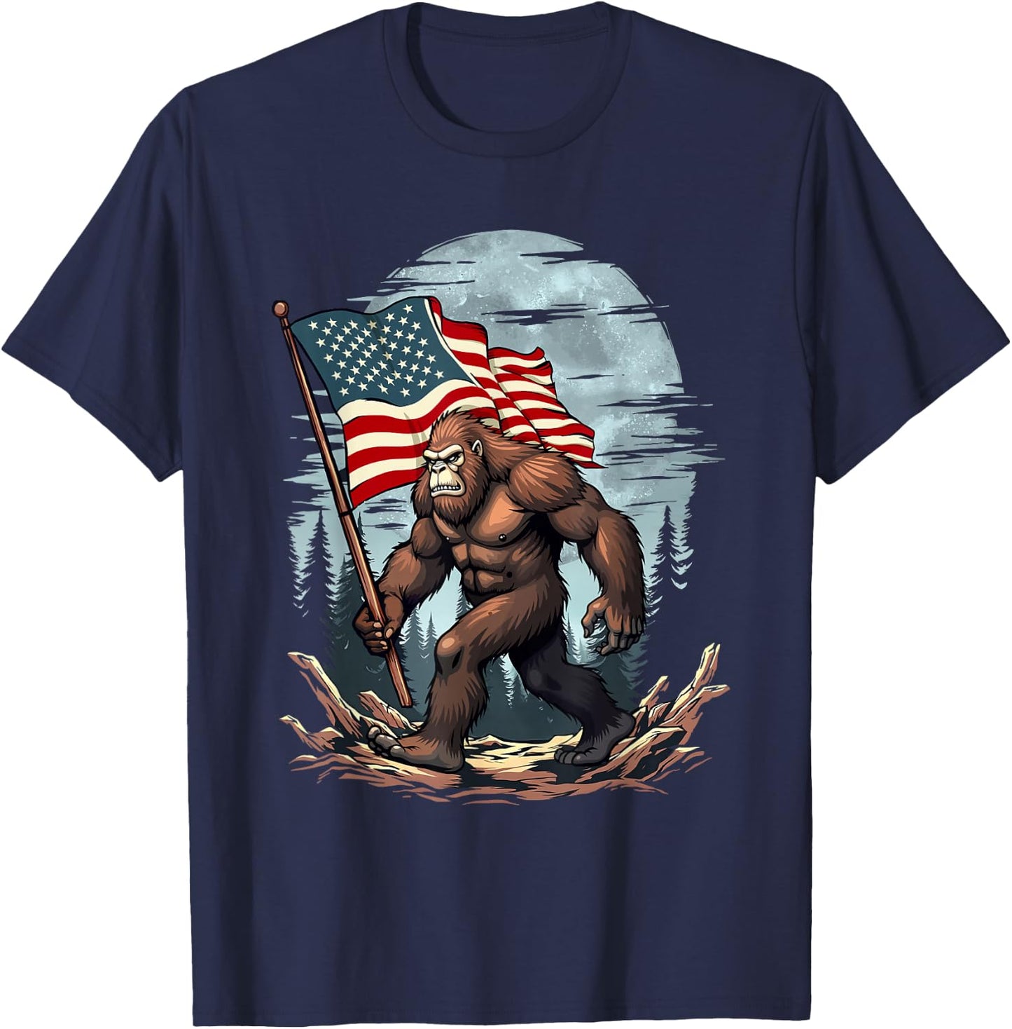 Patriotic Bigfoot - USA Flag 4th of July 4 T-Shirt - T-Shirt | Navy