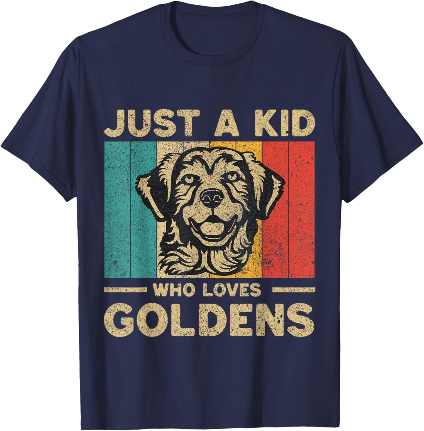 Just A Kid Who Loves Goldens Retro Golden Retriever T-Shirt - T-Shirt | Navy