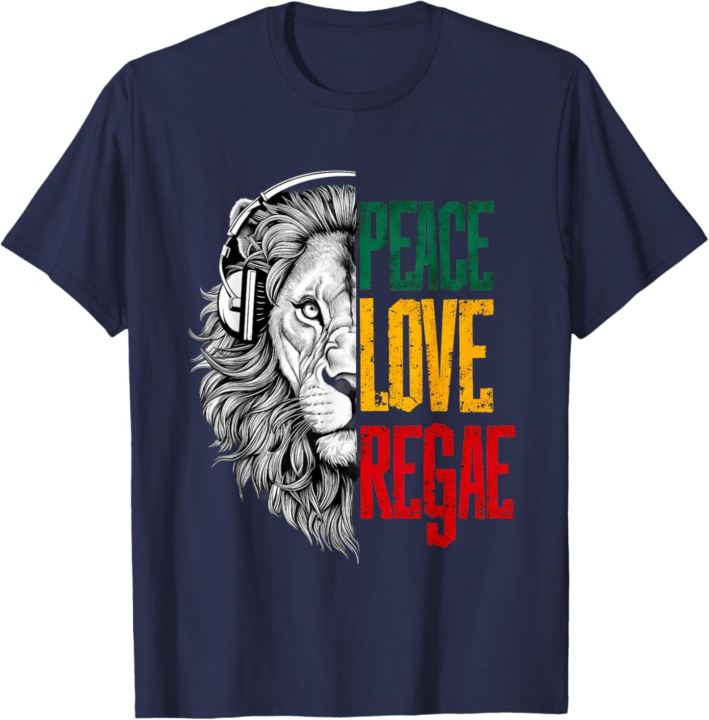 Rasta Reggae Lion of Judah Jamaican Rastafarian Roots T-Shirt - T-Shirt | Navy