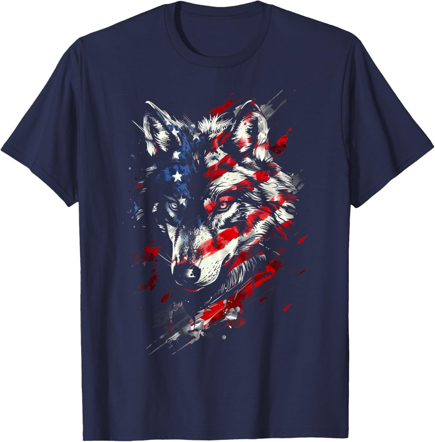 Wolf American Flag USA Patriotic Wolf Lover T-Shirt - T-Shirt | Navy
