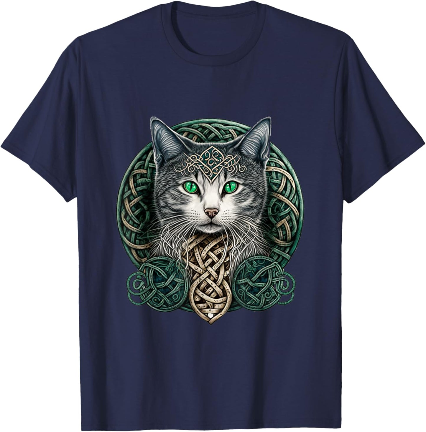 Celtic Cat | Scottish | Celtic Knots | Wiccan | Pagan Witch T-Shirt - T-Shirt | Navy