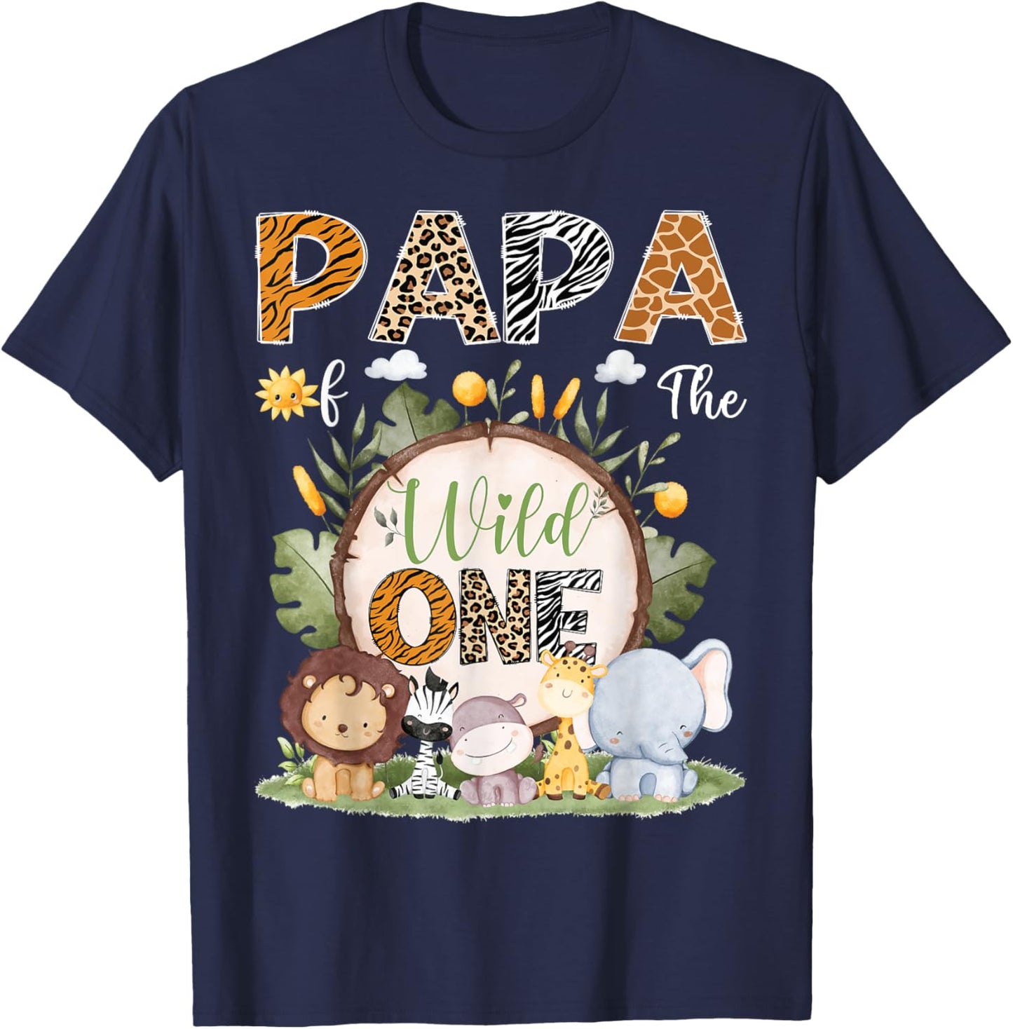 Papa Of The Wild One 1St Birthday Kids Safari Woodland T-Shirt - T-Shirt | Navy