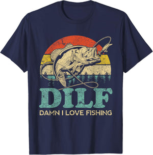 DILF-Damn I Love Fishing Funny Saying Fishermen T-Shirt - T-Shirt | Navy
