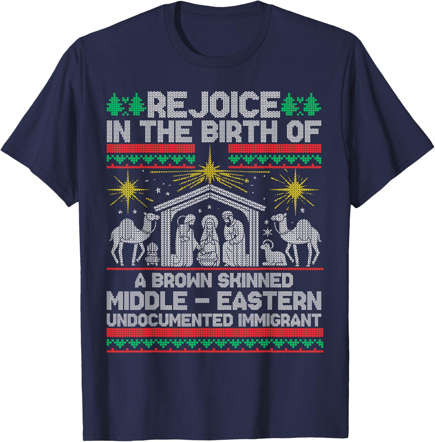 Rejoice In The Birth Of A Brown Skinned Middle Eastern Jesus T-Shirt - T-Shirt | Navy