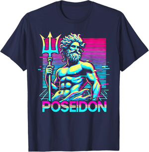 Poseidon Greek Mythology Ancient Greece Vaporwave style T-Shirt - T-Shirt | Navy