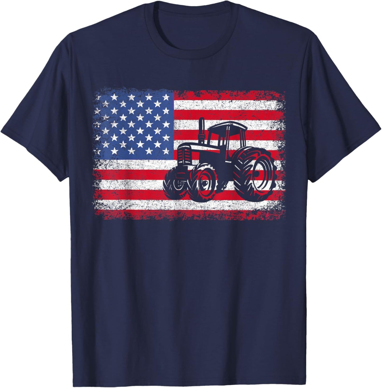 Farm Tractors USA Flag Patriotic Farming Gift Men Women Boys T-Shirt - T-Shirt | Navy