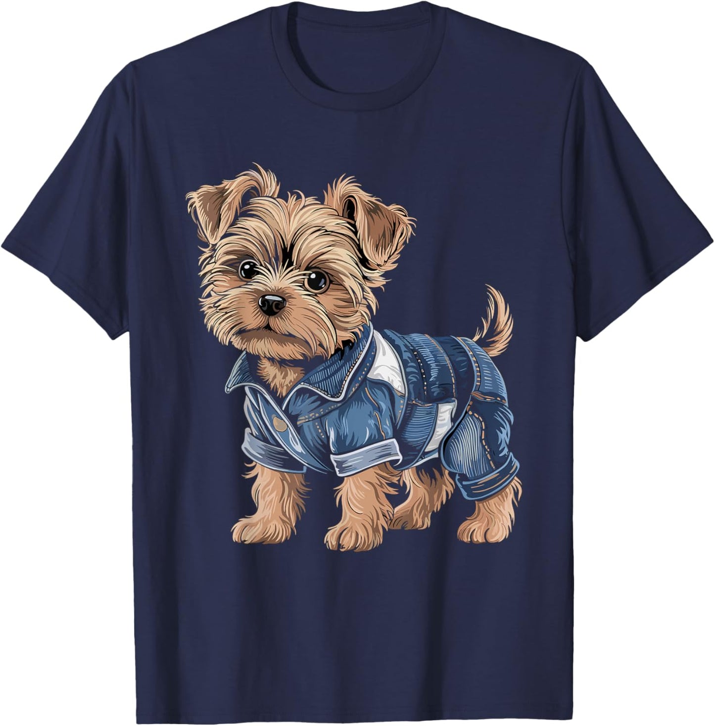 Cute Yorkshire Terrier Denim Outfit Yorkie Owner Dog Lover Men Women Kids T-Shirt - T-Shirt | Navy