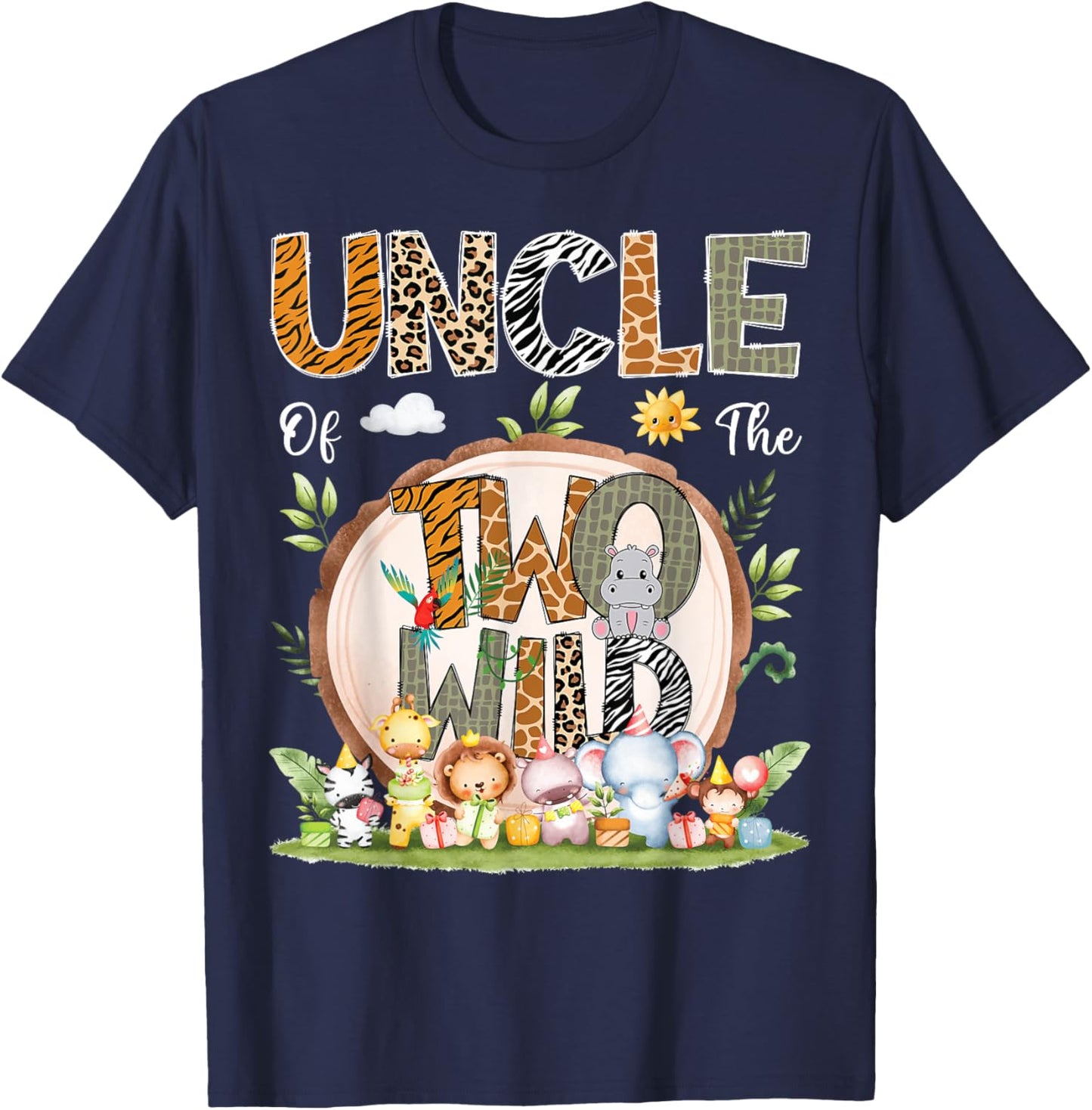 Uncle Of The Two Wild Animal Safari 2Nd Birthday Party T-Shirt - T-Shirt | Navy