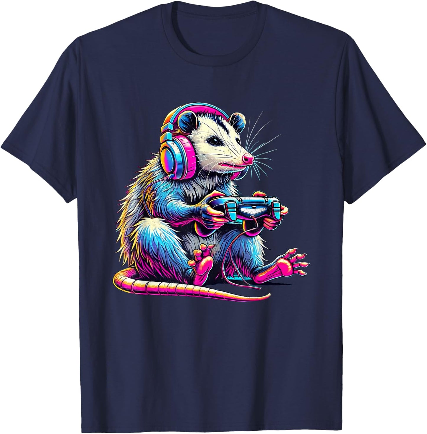 Funny Retro Opossum Gaming - -Adults/Kids - Black - Small - Short Sleeve - - Retro Gaming - Opossum Lover & Gamer T-Shirt - T-Shirt | Navy