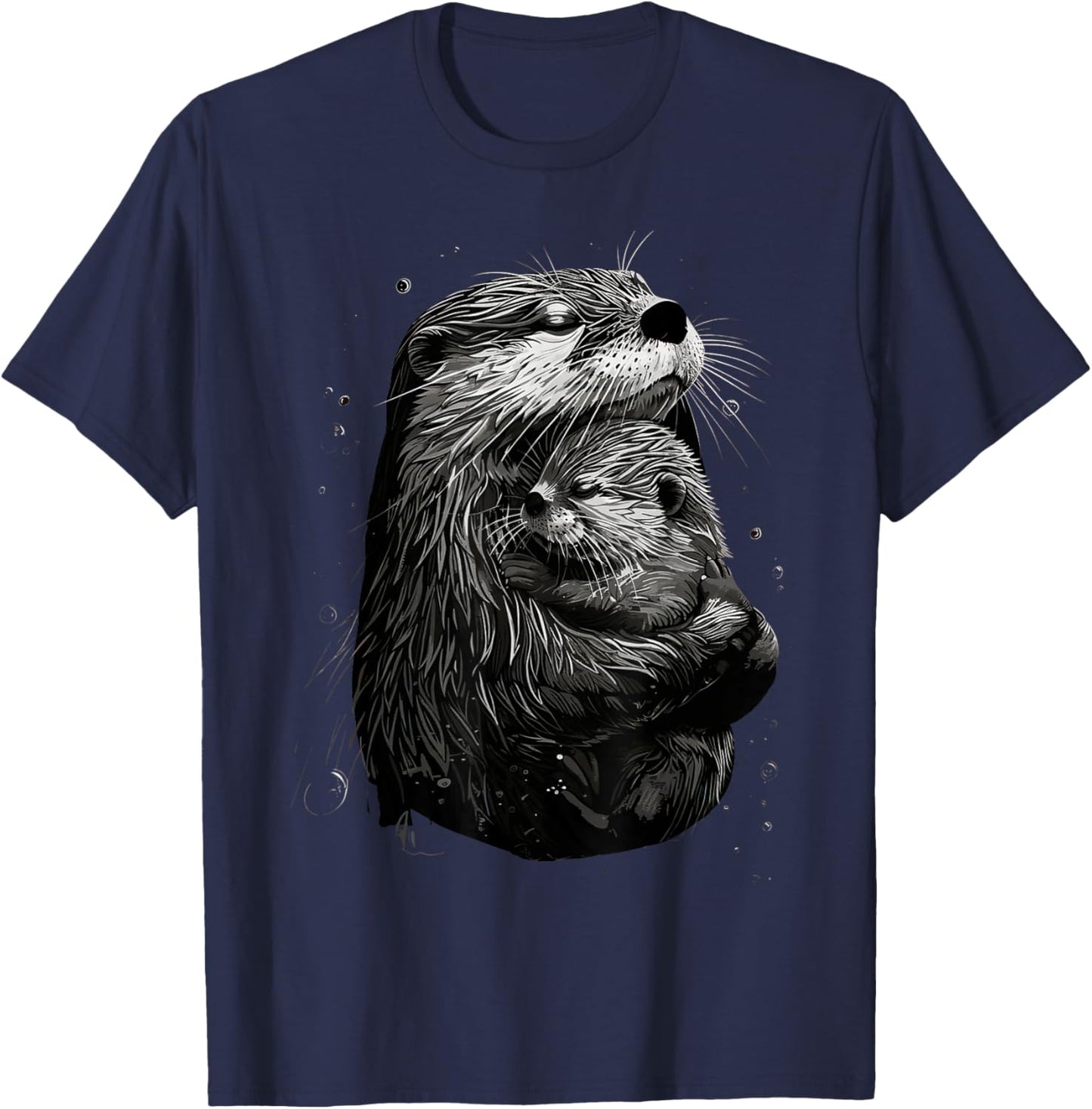 Mom Child Otter Mama Baby Animal Graphic Cute Mothers Day T-Shirt - T-Shirt | Navy