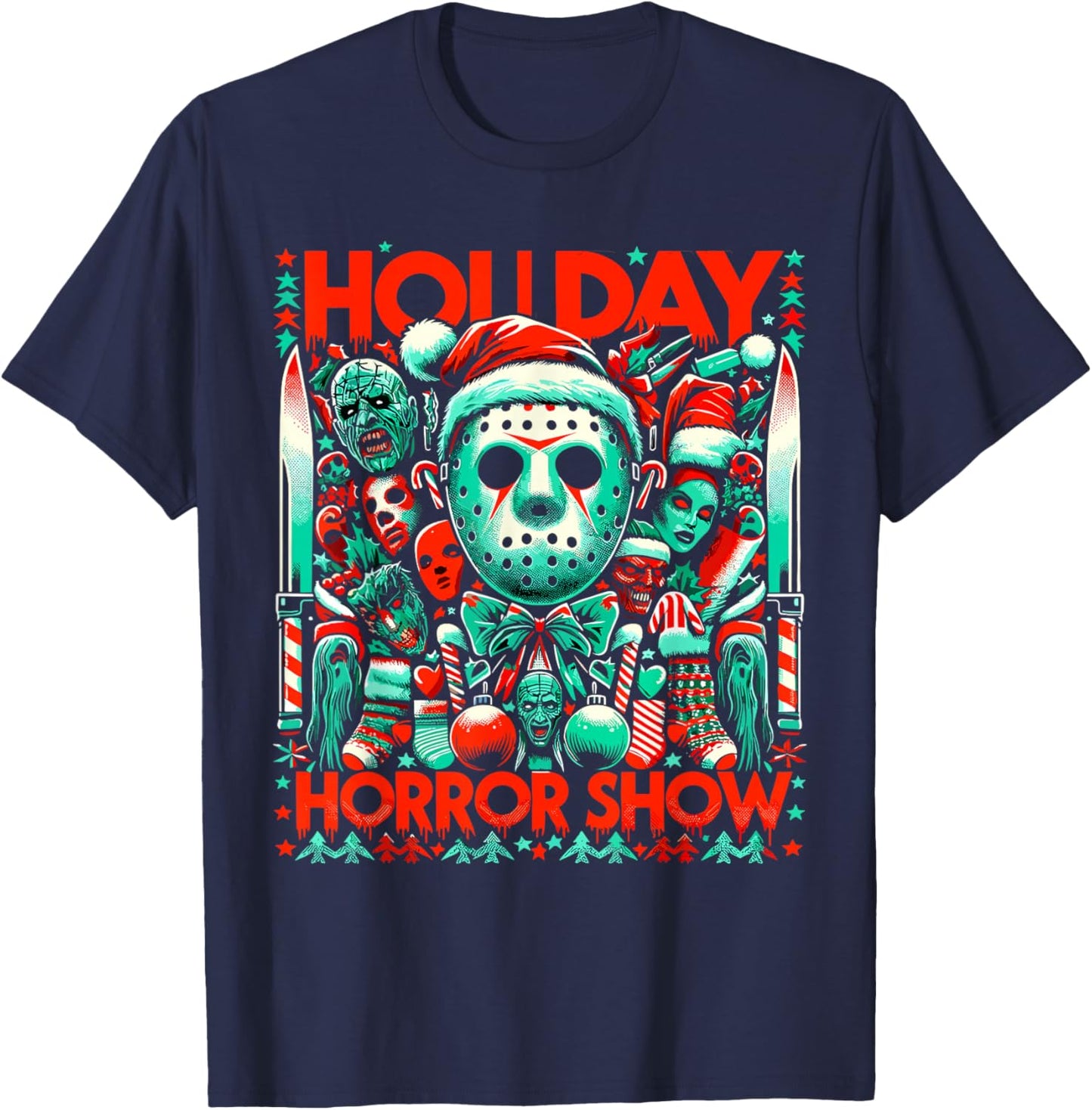 Holiday Horror Show - Slasher and Christmas Fusion T-Shirt - T-Shirt | Navy