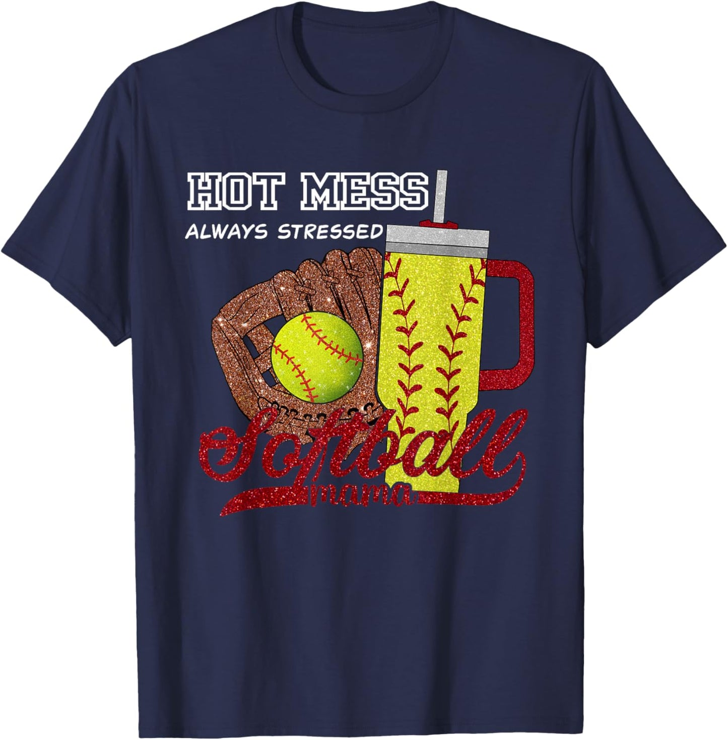 Softball Mom Game Day Vibes Mothers Day Women Softball Mama T-Shirt - T-Shirt | Navy