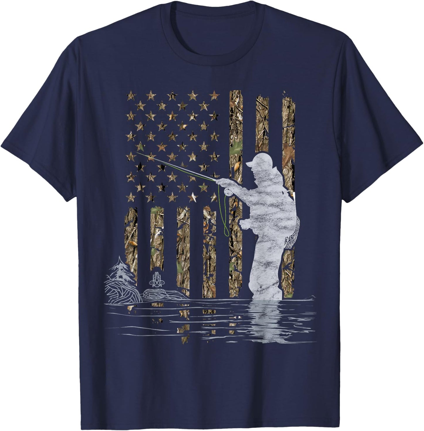 Fly Fishing Fisherman American Flag Camouflage Fly Tying T-Shirt - T-Shirt | Navy