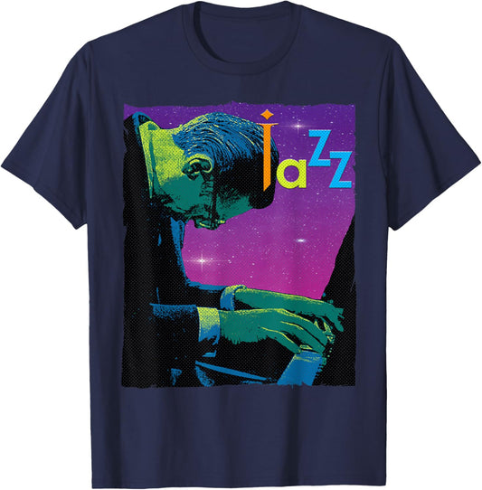 Vintage Jazz Musician Piano Playing Smooth Jazz Gift T-Shirt - T-Shirt | Navy