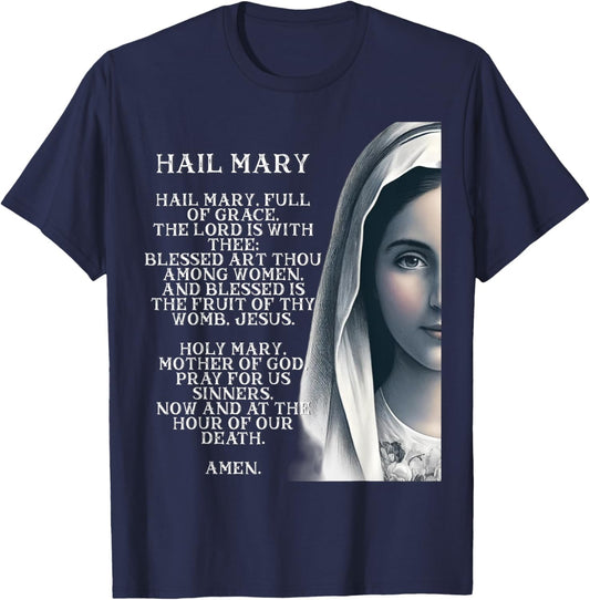 Hail Mary Blessed Mother Rosary Prayer T-Shirt - T-Shirt | Navy