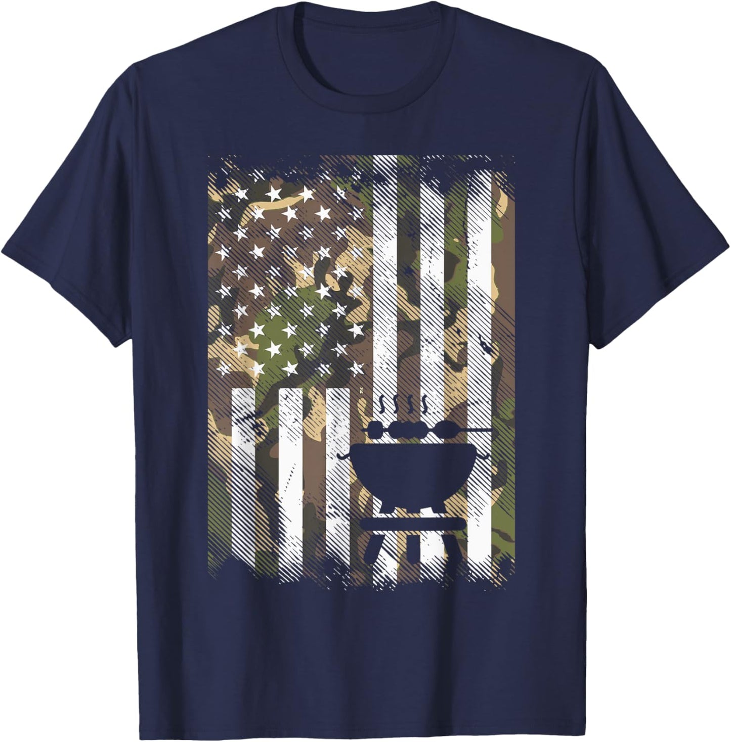 Bbq Grill America Flag Camo Barbecue 4th July Women Men Kids T-Shirt - T-Shirt | Navy