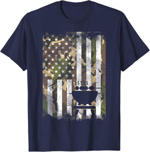 Bbq Grill America Flag Camo Barbecue 4th July Women Men Kids T-Shirt - T-Shirt | Navy