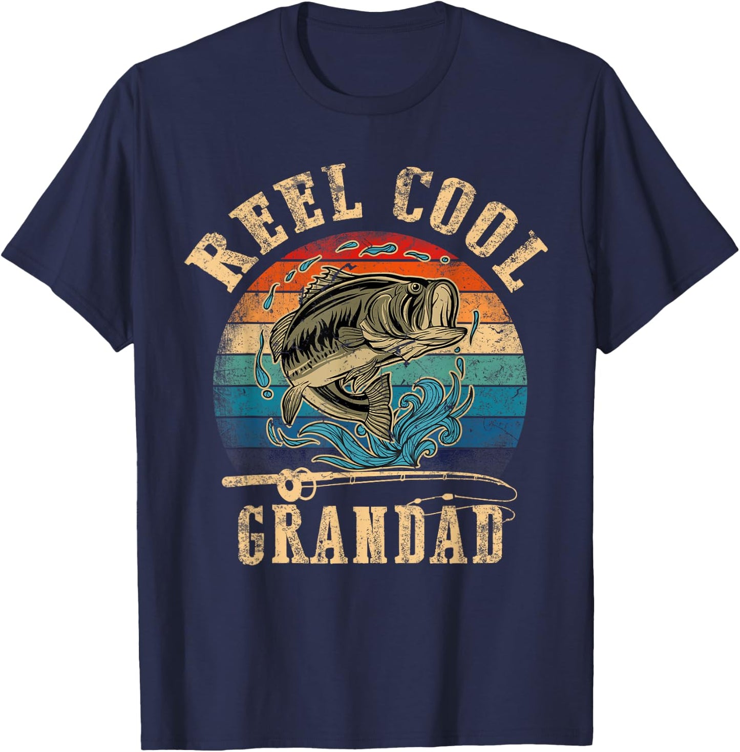 Vintage Reel Cool Grandad Fish Fishing Shirt Father's Day T-Shirt - T-Shirt | Navy