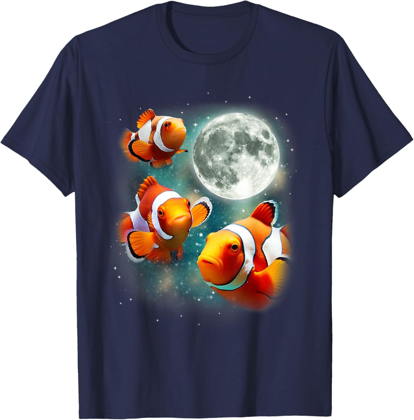 Three Clownfish Moon | Tropical Ocean Marine Clown Fish T-Shirt - T-Shirt | Navy