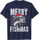 Merry Fishmas Funny Christmas Fishing Distressed Gift T-Shirt - T-Shirt | Navy