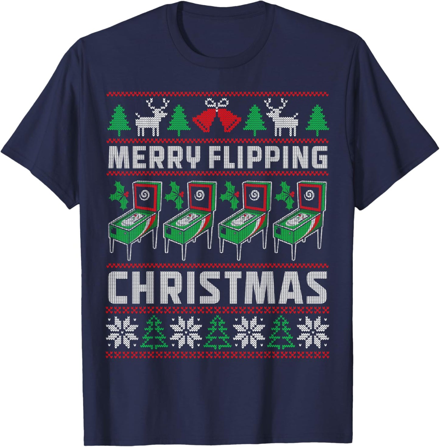 Pinball Christmas Ugly Merry Flipping Christmas Pin T-Shirt - T-Shirt | Navy