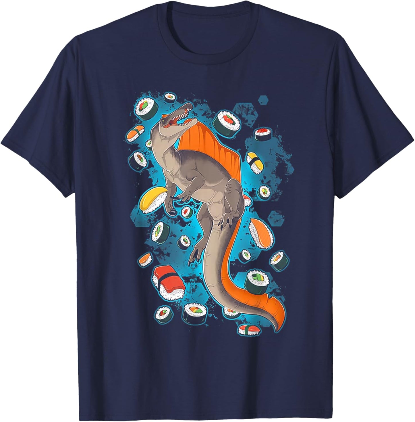 Funny Sushisaurus Spinosaurus Shirt - Adults - Black X-Small - Modern Cartoon - Sports, Everyday, Birthdays T-Shirt - T-Shirt | Navy