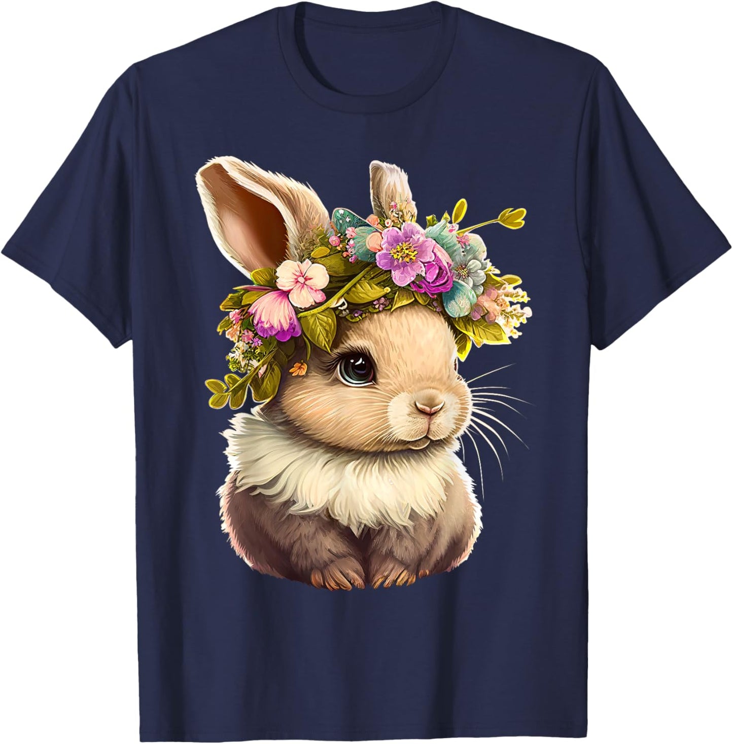 Easter Bunny Rabbit Women - Happy Bunny Flower Graphic Girls T-Shirt - T-Shirt | Navy