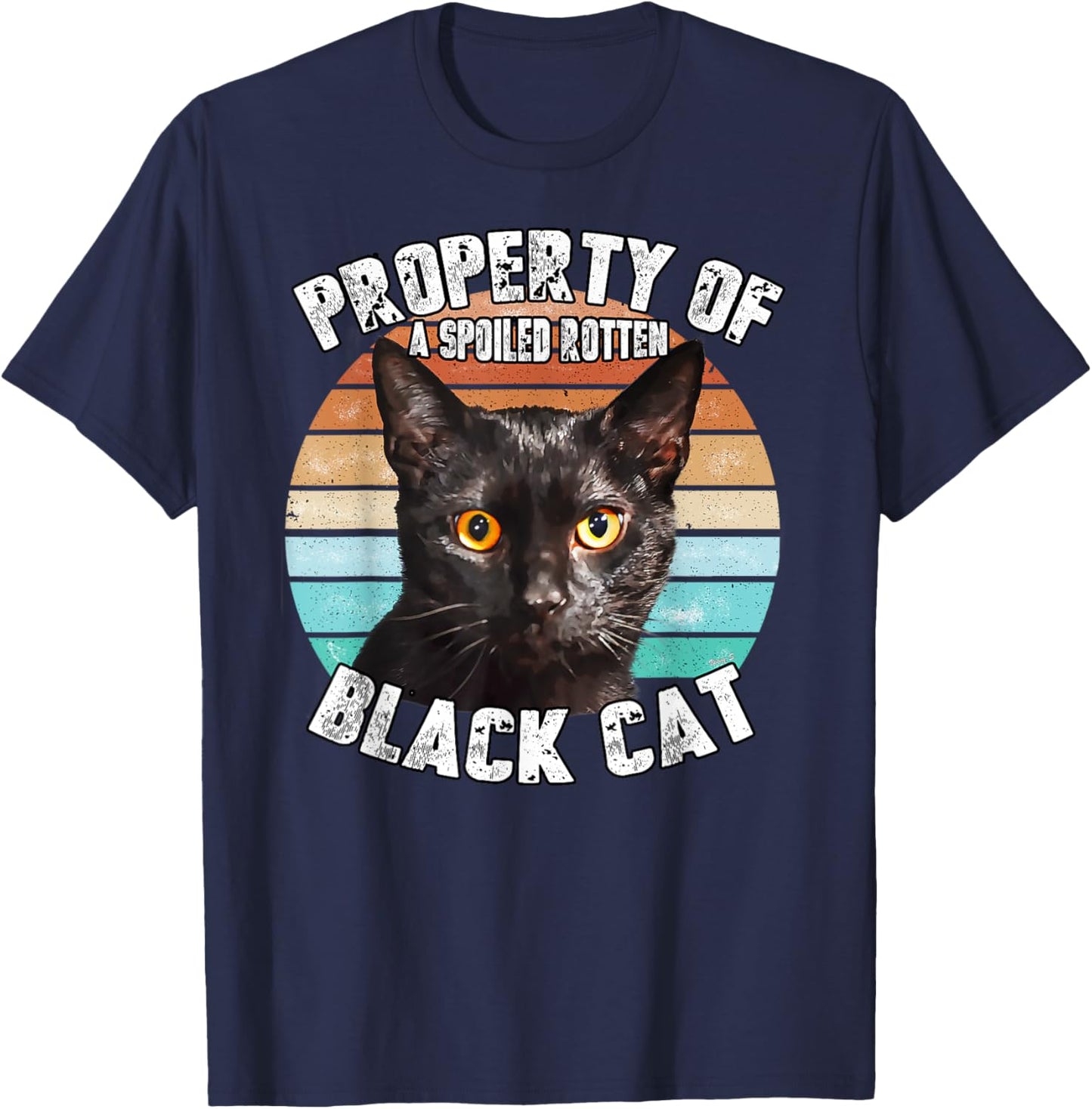 Cat Black Vintage Eighties Style Cat Retro Property Gift Women Girls Kids T-Shirt - T-Shirt | Navy