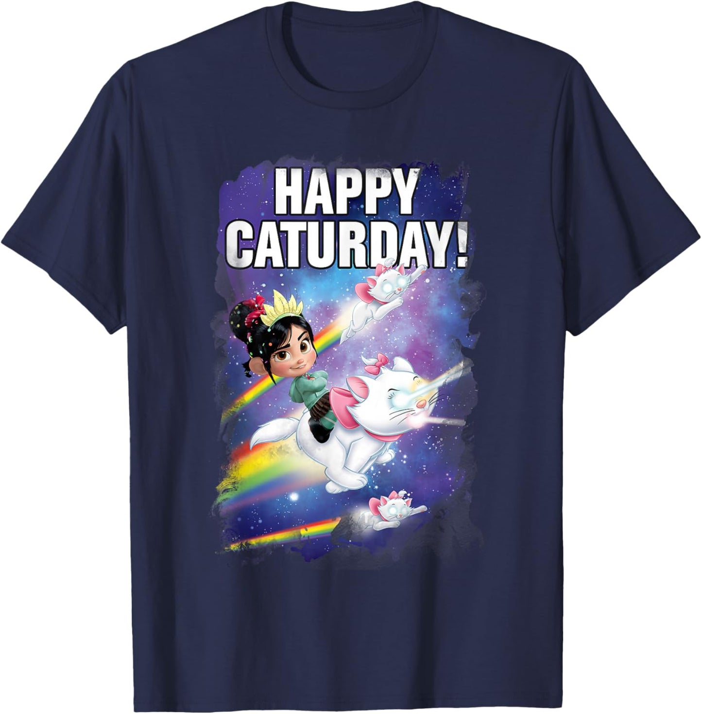Disney Wreck-It Ralph Happy Caturday Vanellope & Marie Space T-Shirt - T-Shirt | Navy
