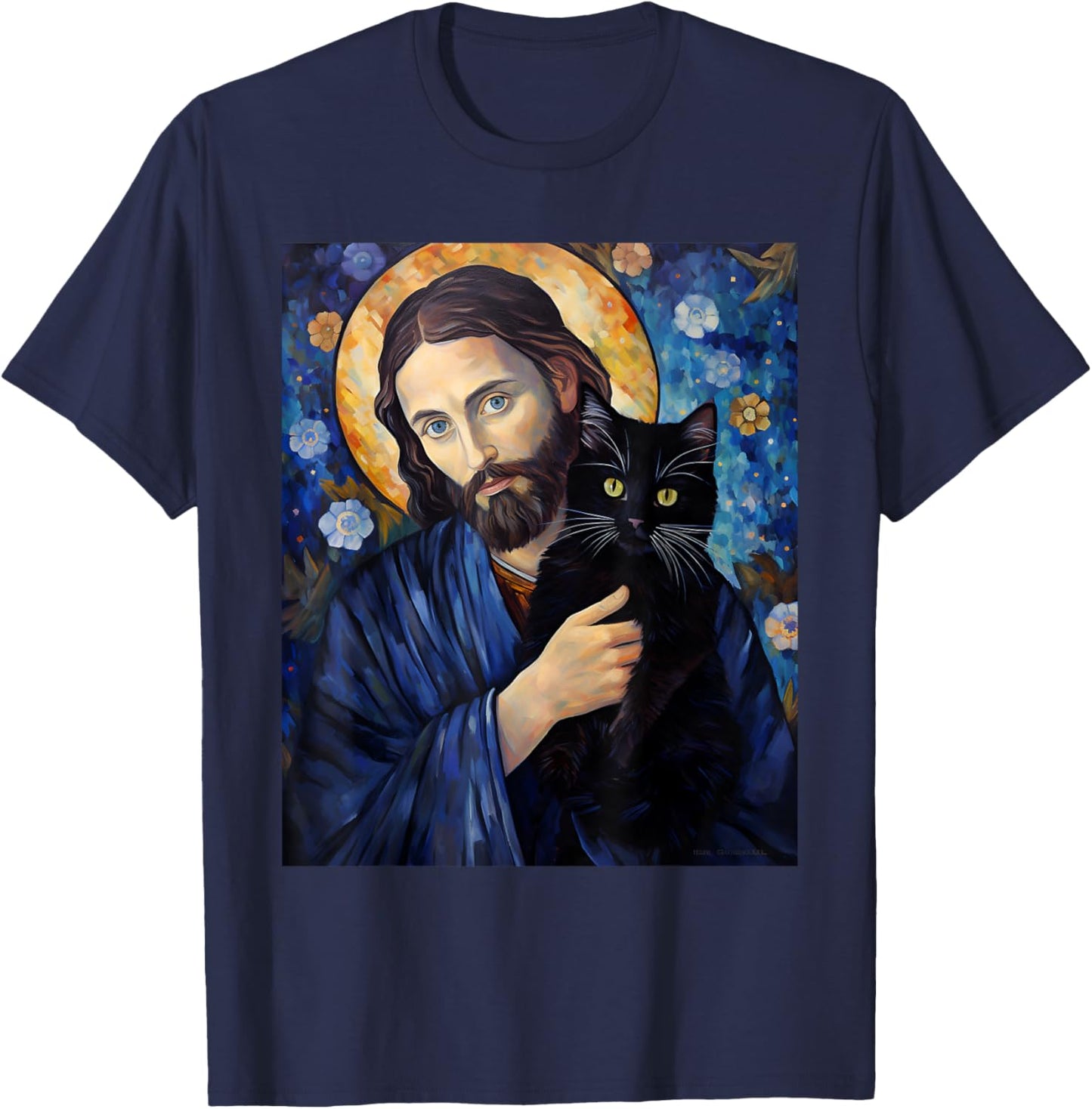 Black Cat Jesus Shirts Funny Christian T-Shirt - T-Shirt | Navy