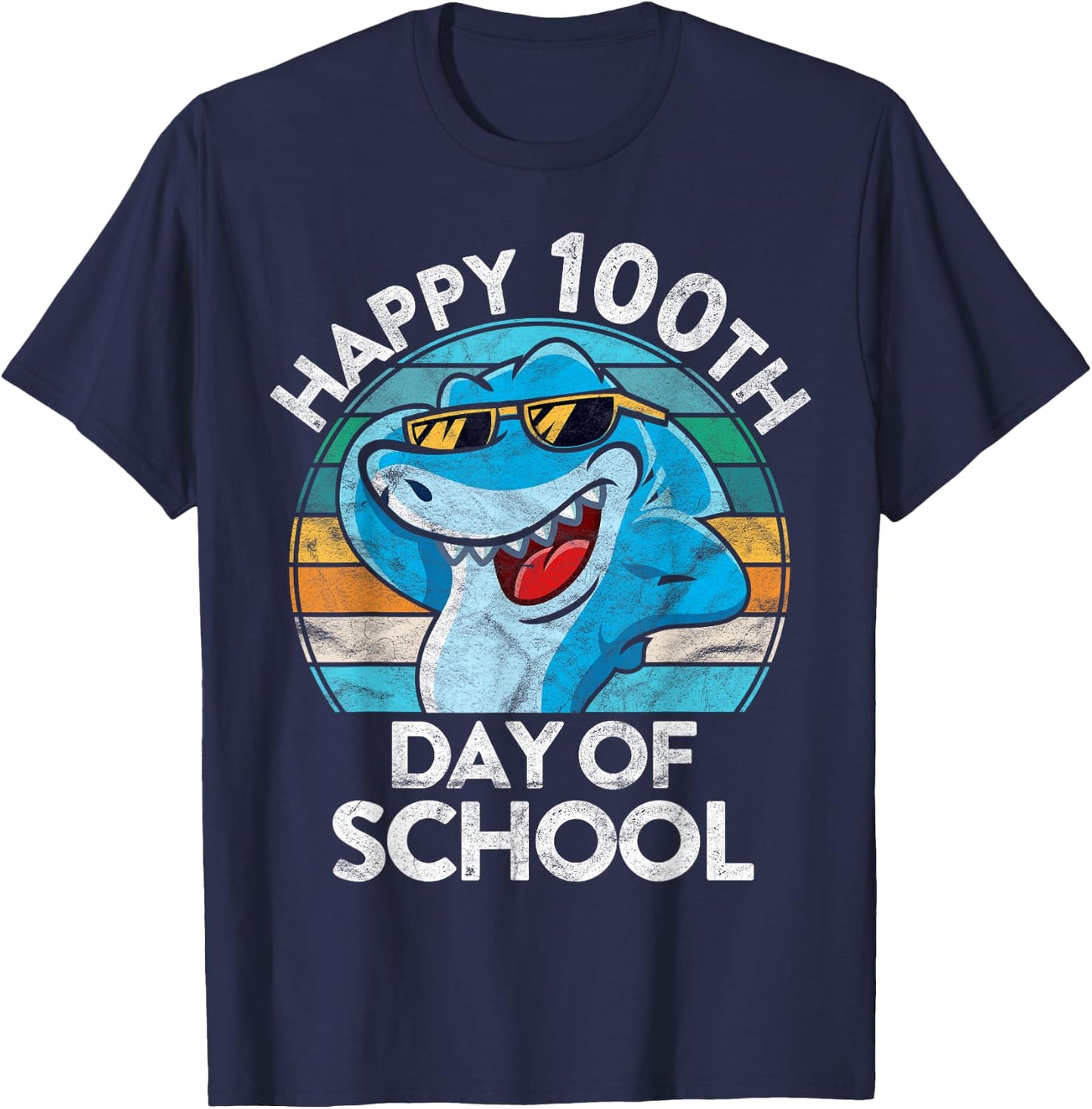 Happy 100th Day of School Gift Shark Lover Student Teacher Men Women Kids T-Shirt - T-Shirt | Navy