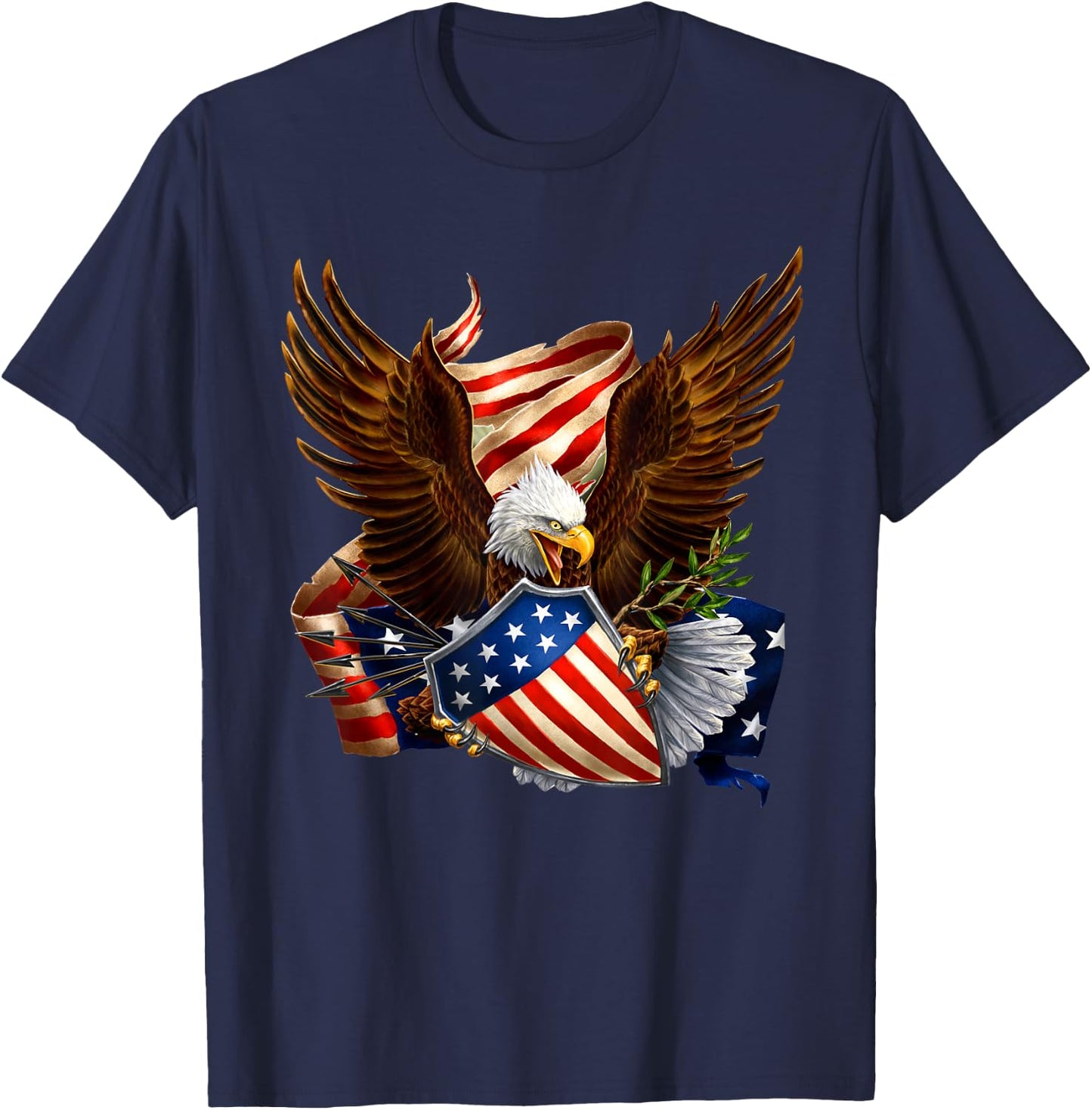 Patriotic Eagle Shield Arrows American Flag 4th of July T-Shirt - T-Shirt | Navy