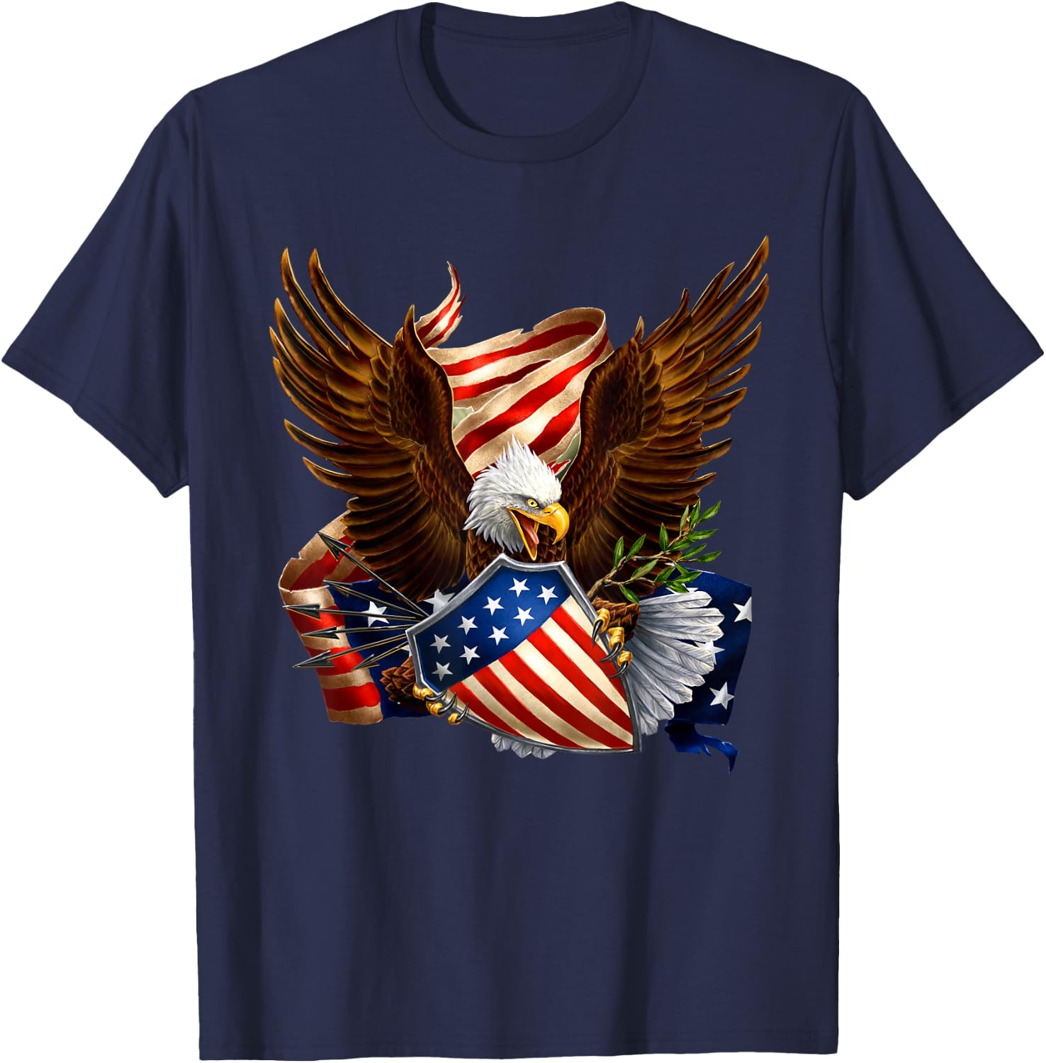 Patriotic Eagle Shield Arrows American Flag 4th of July T-Shirt - T-Shirt | Navy