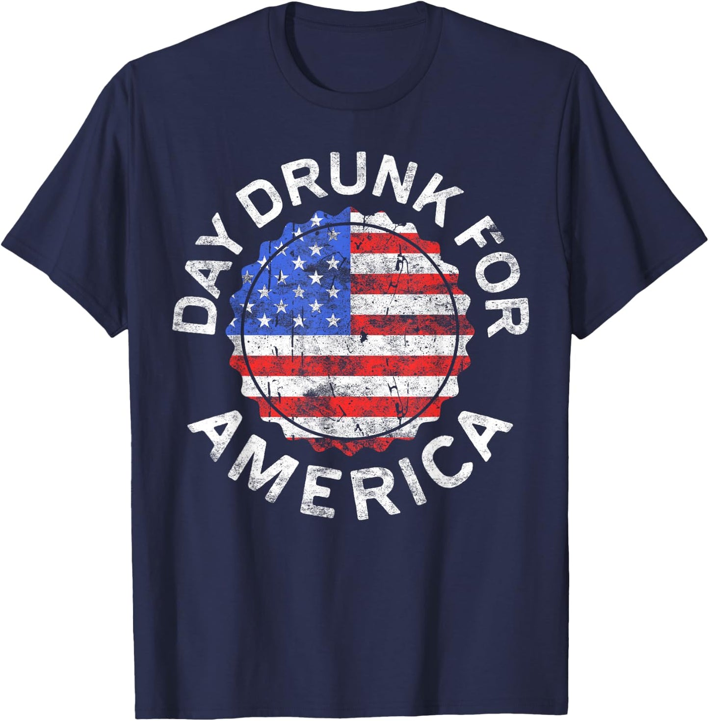 Day Drunk For America Shirt Men Women Drinking 4th of July T-Shirt - T-Shirt | Navy
