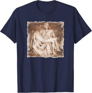 The Pity - La Pietà Statue, Michelangelo Renaissance Art T-Shirt - T-Shirt | Navy