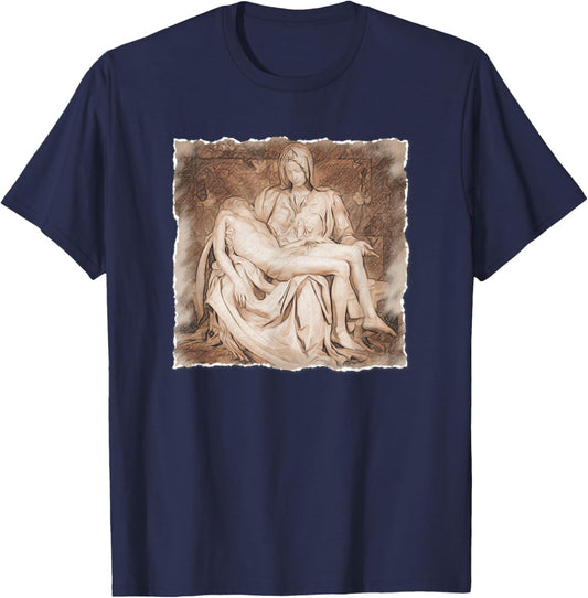 The Pity - La Pietà Statue, Michelangelo Renaissance Art T-Shirt - T-Shirt | Navy