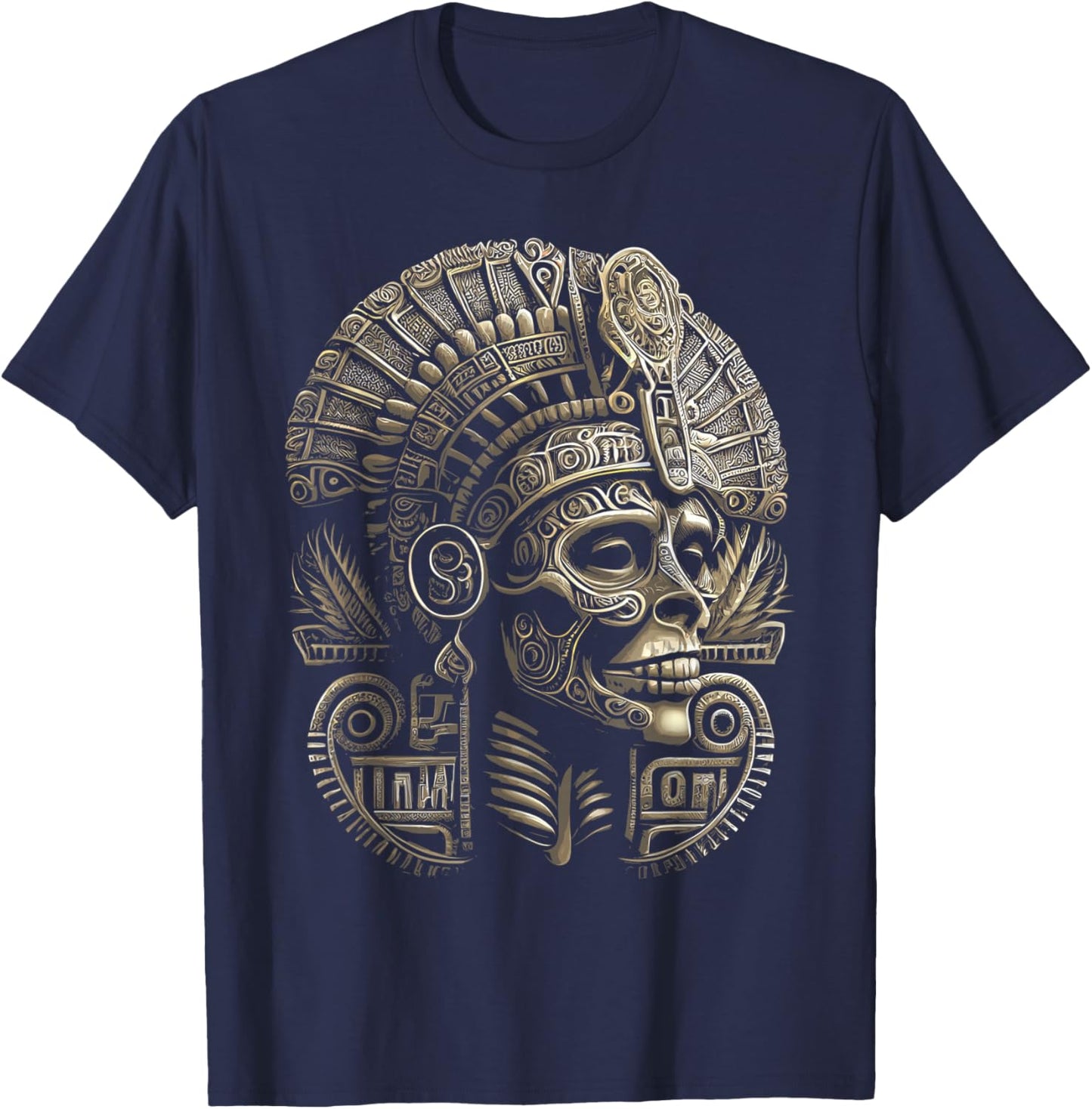 Mexican Mictlantecuhtli Aztec God of Death Skull T-Shirt - T-Shirt | Navy
