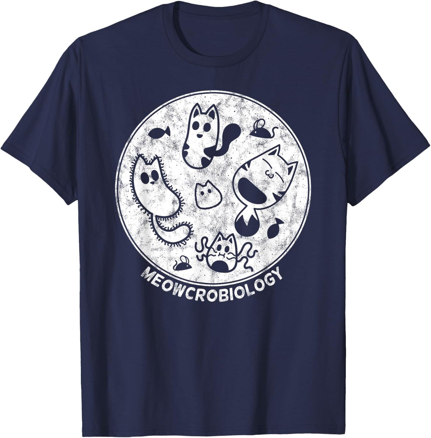 Cute Cat Distressed Bacteria Microbiology Science Lab Small T-Shirt - T-Shirt | Navy