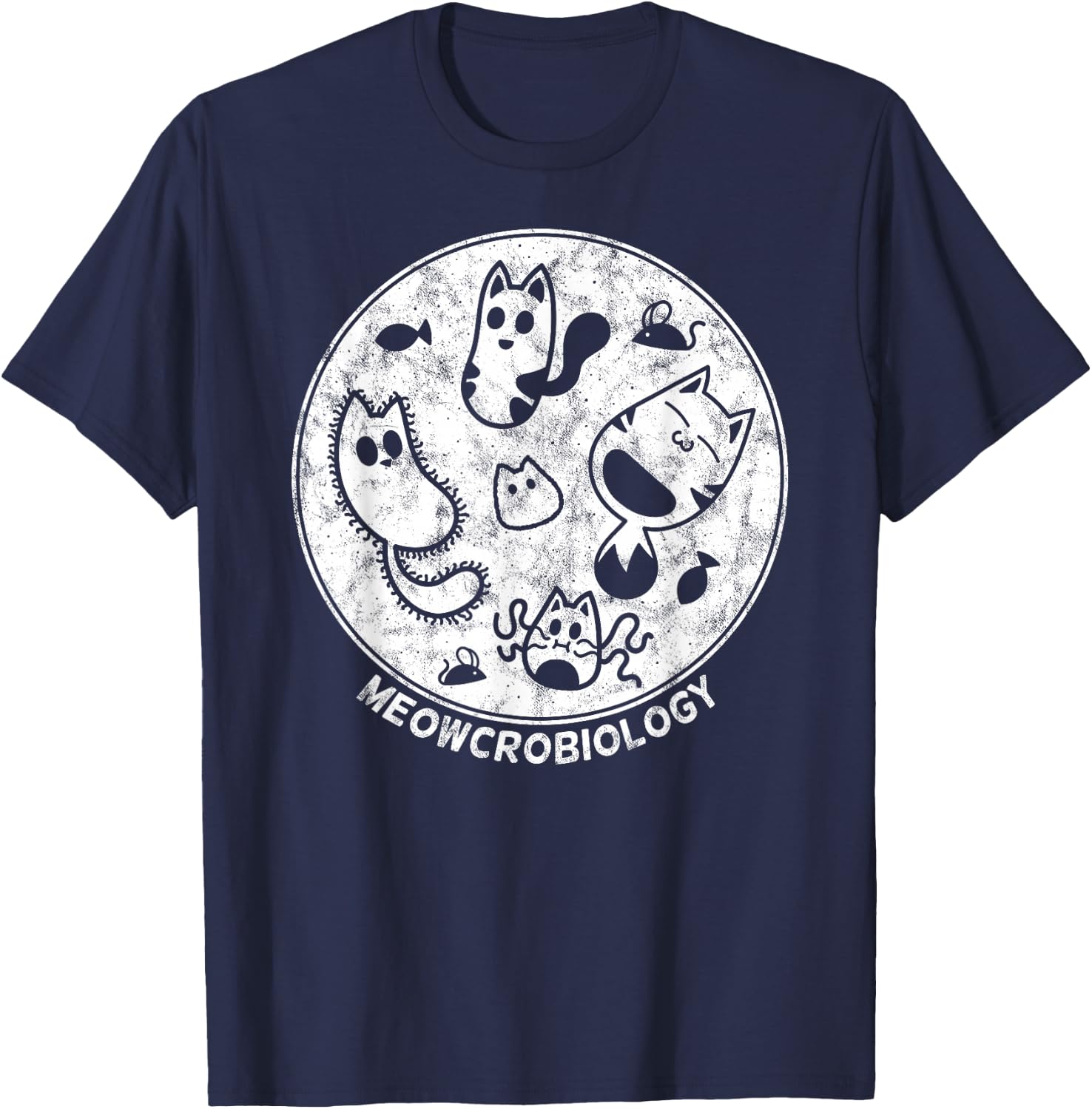 Cute Cat Distressed Bacteria Microbiology Science Lab Small T-Shirt - T-Shirt | Navy